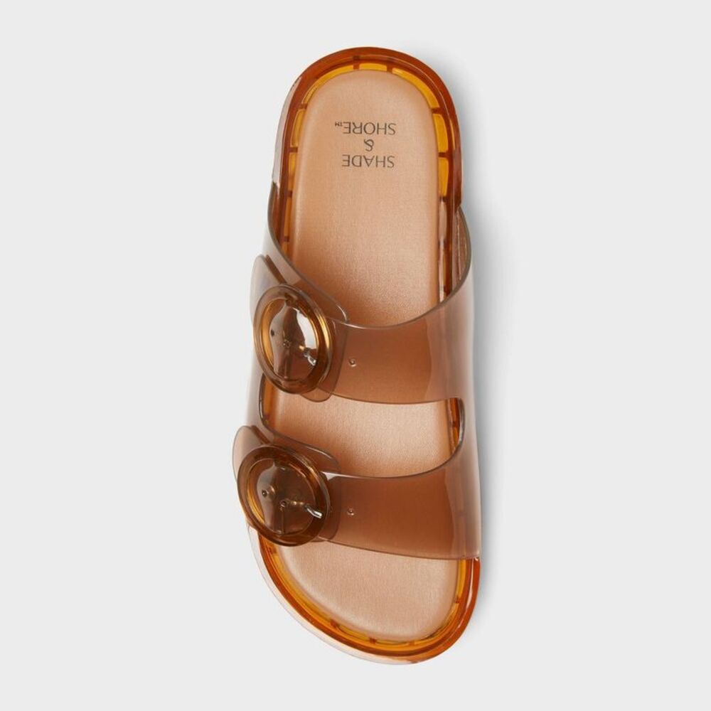 Shade & Shore Translucent Amber Double Buckle Slide Sandals - Picture 3 of 4
